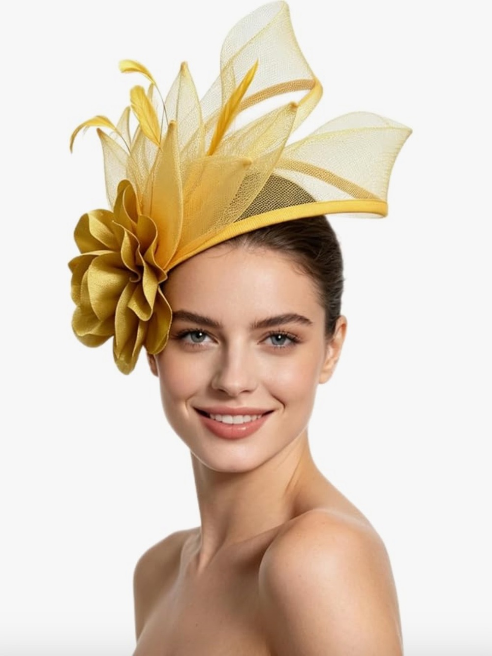Yellow Floral Fascinator Headpiece - Women's Event Hat